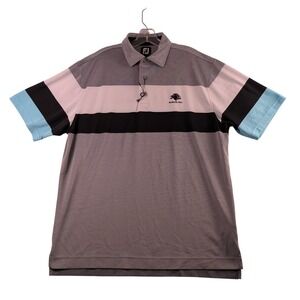 FootJoy Polo Shirt Mens Large Grey Striped Burning Tree Club Golf ProDry L